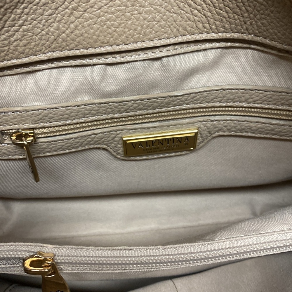 Valentina Tradizone Italiana Beige Pebbled Leather Crossbody Shoulder Bag - Picture 5 of 6
